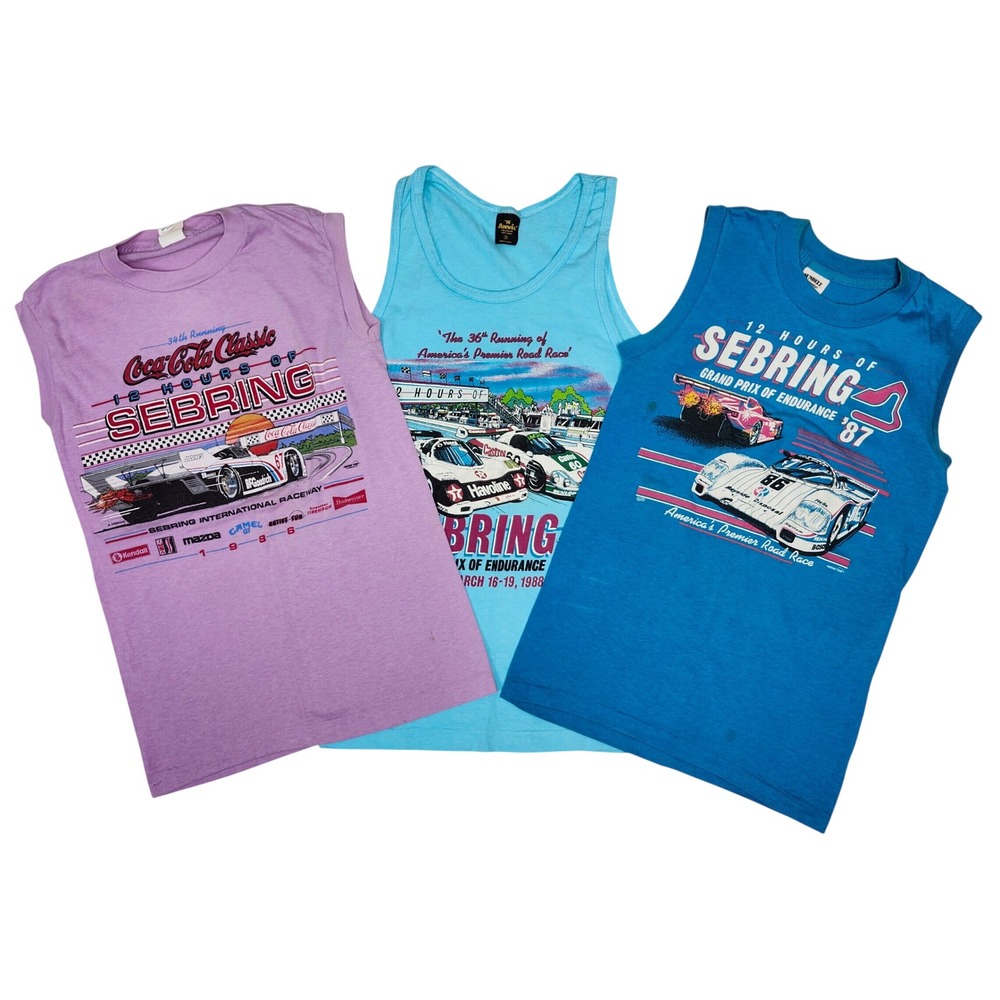 Vintage 80s 12 Hours of Sebring 1986-1988 Tank Top Lot of 3 Racing Automotive